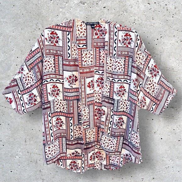 Harlowe & Graham Cardigan Boho Hi Low Womens Size XS Floral Aztec - Picture 1 of 9